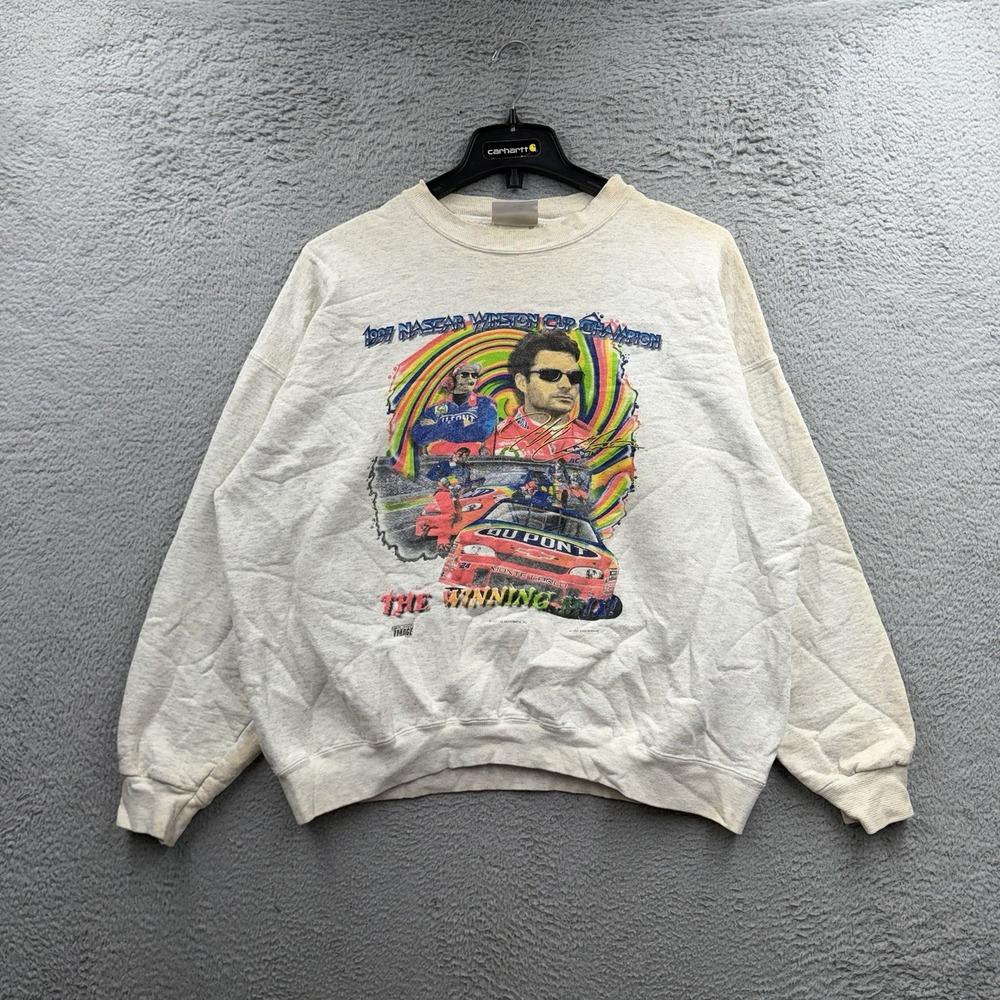 Jeff Gordon Vintage NASCAR Sweatshirt L Racing Hanes 1997 Front Back Pls